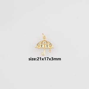 18K Gold Filled Umbrella Pendant,CZ Micro Pave Umbrella Charm Earrings Necklace for DIY Jewelry Making Supply