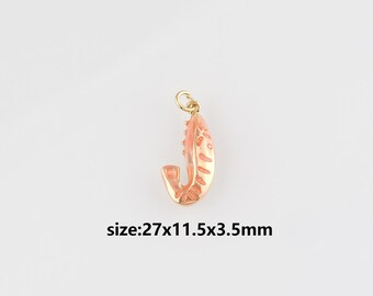 18K Gold Filled Shrimp Pendant,Enamel Shrimp Charm Earrings Necklace for DIY Jewelry Making Supply