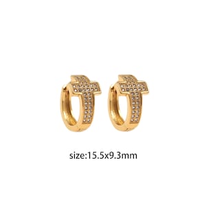18K Gold Filled Cross Earrings,Gold CZ Hoops,Dainty Cross Hoops,Dainty Zirconia Earrings,Gold Hoops