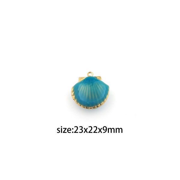 18K Gold Filled Scallops Pendant,Enamel Shell Charm Earrings Necklace for DIY Jewelry Making Supply