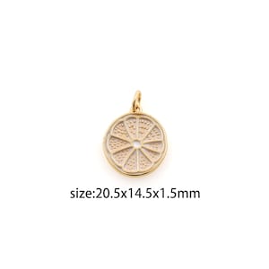 18K Gold Filled Lemon Slice Pendant,Enamel Lemon Slice Charm Earrings Necklace for DIY Jewelry Making Supply