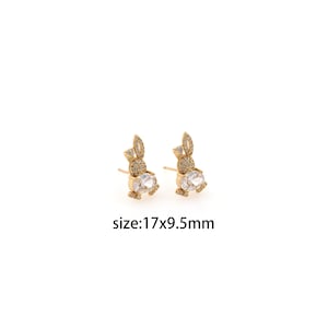 18K Gold Filled CZ Rabbit Stud Earrings,Animal Earrings,Everyday Hoops,Minimalist Earrings