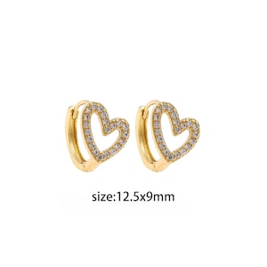 18K Gold Filled Heart Hoops Earrings,CZ Earrings,Dainty Hoops,Gold Huggies Hoops,Minimalist Earrings,Gift for Her