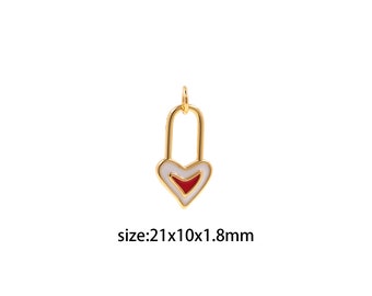 18K ゴールドフィルド ハートロックペンダント、ラブチャーム、エナメルロックイヤリングネックレス、DIY ジュエリー製作用品