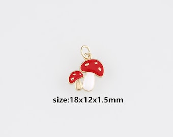 18K Gold Filled Mushroom Pendant,Enamel Mushroom Charm Earrings Necklace for DIY Jewelry Making Supply