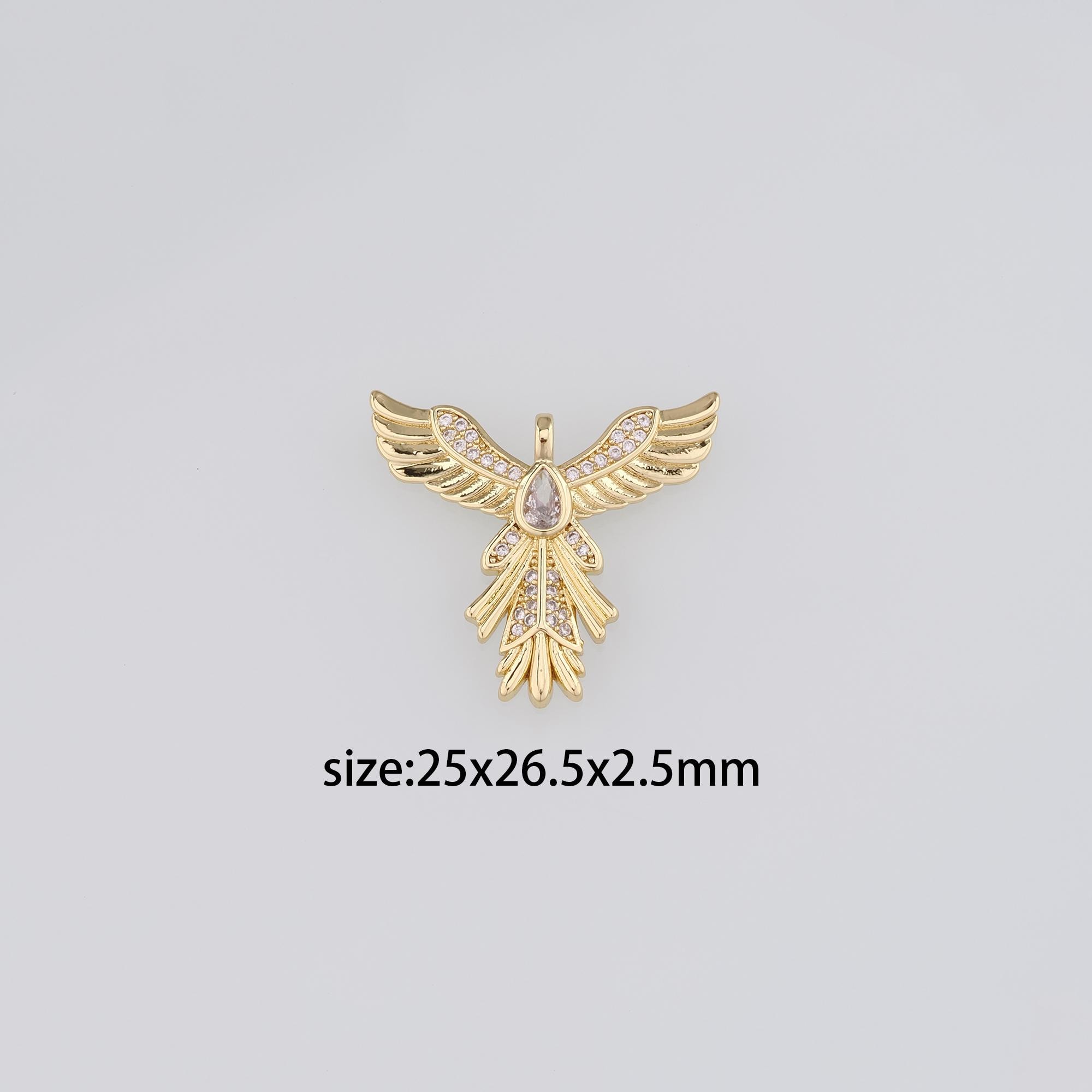 18K ゴールドフィルド フェニックスペンダント、CZ マイクロパヴェ