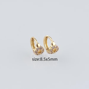 18K Gold Filled Flower Hoops Earrings,Gold Hoops,Dainty CZ Hoops Huggie,Gold Huggies Hoop Earrings