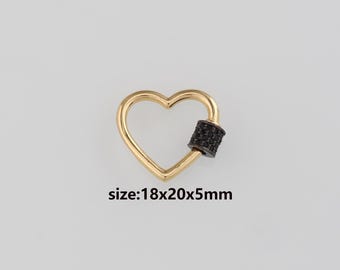Enamel Heart Screw Clasp, Interlocking Carabiner Clasp, Heart