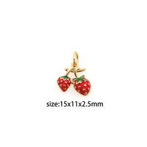 18K Gold Filled Strawberry Pendant,Fruit Charm,Enamel Strawberry Earrings Necklace for DIY Jewelry Making Supply