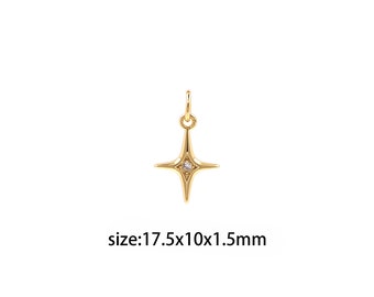 18K Gold Filled North Star Hanger, CZ Micro Pave North Star Charm Oorbellen Ketting voor DIY Sieraden Maken Supply
