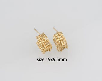 Boucles d'oreilles puces irrégulières en plaqué or 18 carats, boucles d'oreilles texturées en or, boucles d'oreilles puces épaisses