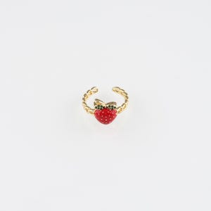 18 kt gold filled ring aardbei, fruitringen, alledaagse ringen, minimalistische ring, open ring, verstelbare ring