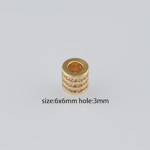 5Pcs 18K Gold Filled Barrel Spacer Beads,CZ Micro Pave Cylinder Spacer Beads,DIY Jewelry Making Supply