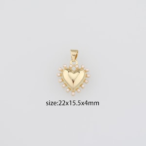 18K Gold Filled Heart Pendant,Dainty Pearl Heart Charm Earrings Necklace for DIY Jewelry Making Supply