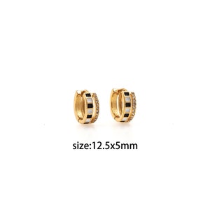 18K Gold Filled Checkered Earrings,Dainty Enamel Hoops Huggie,Boho Earrings,Handmade Earrings