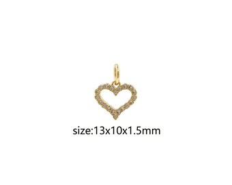 18K Gold Filled Heart Pendant,CZ Micro Pave Heart Charm Earrings Necklace for DIY Jewelry Making Supply