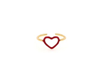 18K Gold Filled Heart Rings,Enamel Heart Ring,Stackable Ring,Adjustable Ring,Dainty Ring,Open Ring