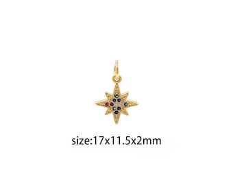 18K Gold Filled North Star Pendant,CZ Micro Pave North Star Charm Earrings Necklace for DIY Jewelry Making Supply