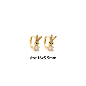 18K Gold gefüllte CZ Kaninchen Hoop Ohrringe, Tier Ohrringe, Alltags Hoops, Minimalistische Ohrringe
