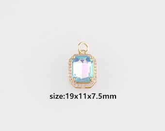 18K Gold Filled Rectangle Pendant,Crystal Rectangle Charm Earrings Necklace for DIY Jewelry Making Supply
