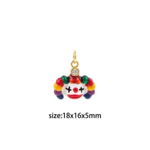 18K Gold Filled Clown Pendant,Enamel Clown Charm Earrings Necklace for DIY Jewelry Making Supply