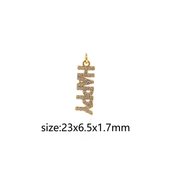 18K Gold Filled Happy Pendant,CZ Micro Pave Happy Charm Earrings Necklace for DIY Jewelry Making Supply