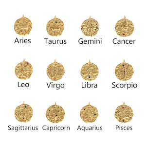 18K Gold Filled Zodiac Pendant,CZ Micro Pave Zodiac Charm Earrings Necklace for DIY Jewelry Making Supply