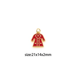 18K Gold Filled Clothes Pendant,Enamel Clothes Charm Earrings Necklace for DIY Jewelry Making Supply