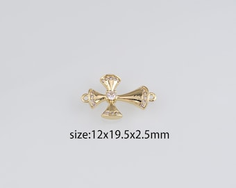 18K Gold Filled Cross Connector,CZ Micro Pave Religious Charm Necklace Bracelet for DIY Jewelry Making Supply