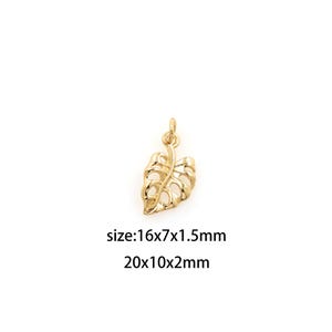 18K Gold Filled Monstera Leaf Pendant,Dainty Leaf Charm Earrings Necklace for DIY Jewelry Making Supply