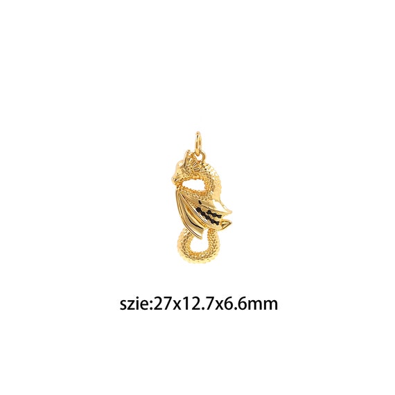 18K Gold Filled Dragon Pendant,Animal Charm,Dainty Dragon Earrings Necklace for DIY Jewelry Making Supply