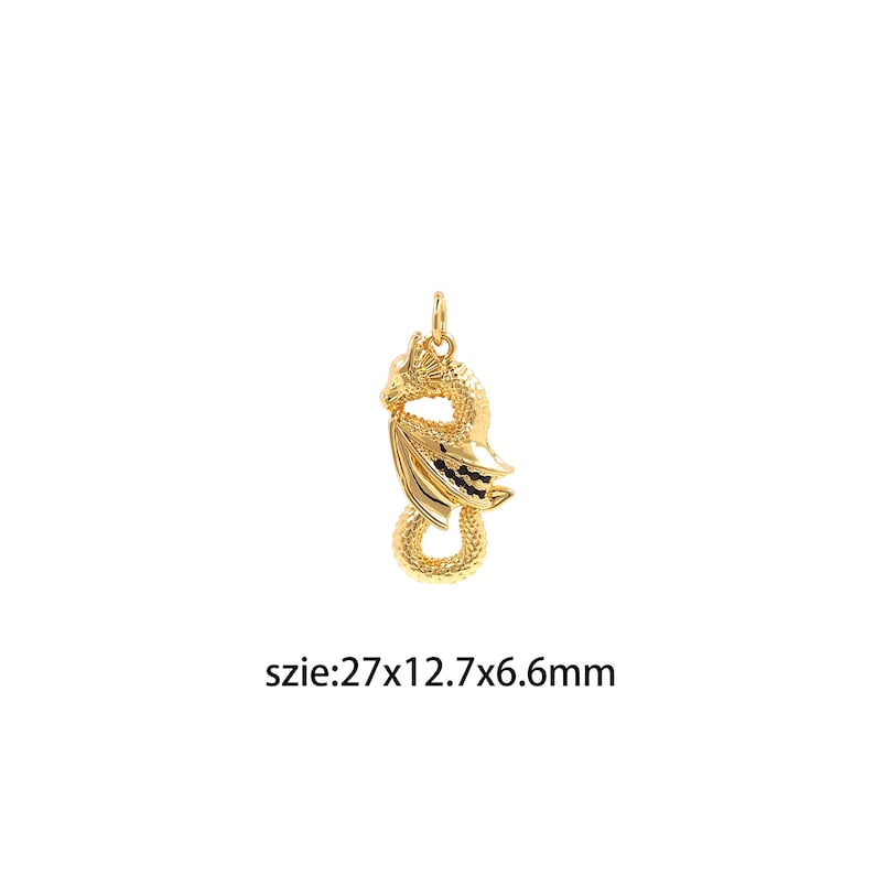 18K Gold Filled Dragon Pendant,Animal Charm,Dainty Dragon Earrings Necklace for DIY Jewelry Making Supply Gold