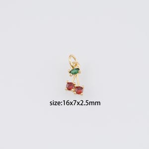 18K Gold Filled Cherry Pendant,Fruit Charm,CZ Micro Pave Cherry Earrings Necklace for DIY Jewelry Making Supply