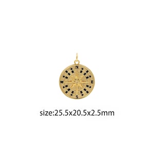 18K Gold Filled Round Pendant,Dainty Compass Charm Earrings Necklace for DIY Jewelry Making Supply