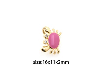 18K Gold Filled Crab Pendant,Enamel Crab Charm Earrings Necklace for DIY Jewelry Making Supply