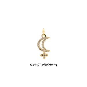 18K Gold Filled Lilith Symbol Pendant,CZ Micro Pave Moon Cross Earrings Necklace for DIY Jewelry Making Supply