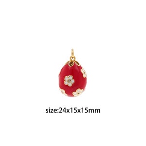 18K Gold Filled Flower Egg Pendant,Enamel Easter Egg Charm Earrings Necklace for DIY Jewelry Making Supply