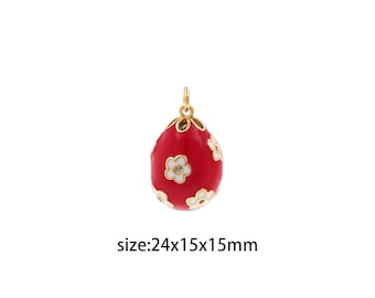 18K Gold Filled Flower Egg Pendant,Enamel Easter Egg Charm Earrings Necklace for DIY Jewelry Making Supply