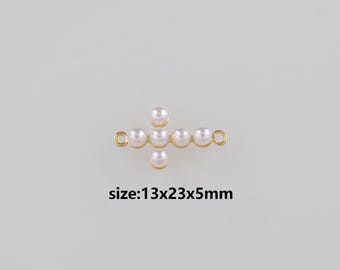 18K Gold Filled Cross Connector,Pearl Cross Charm Necklace Bracelet for DIY Jewelry Making Supply