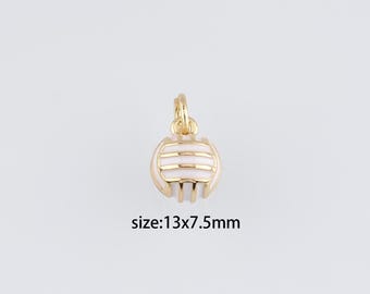 May include: Gold charm in the shape of a white volleyball with gold stripes. The charm is 13mm x 7.5mm.