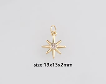 18K Gold Filled Poolster-hanger, CZ Micro Pave North Star Charm Oorbellen Ketting voor het maken van DIY-sieraden