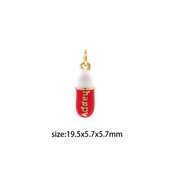 18K Gold Filled Pill Pendant,Enamel Capsule Earrings Necklace for DIY Jewelry Making Supply