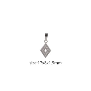 Stainless Steel Silver Rhombus Pendant,CZ Micro Pave Rhombus Charm Earrings Necklace for DIY Jewelry Making Supply
