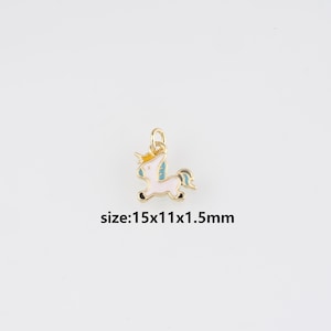 18K Gold Filled Unicorn Pendant,Animal Charm,Enamel Unicorn Earrings Necklace for DIY Jewelry Making Supply