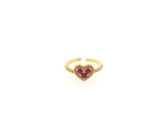18K Gold Filled CZ Heart Rings,Heart Ring,Stackable Ring,Adjustable Ring,Dainty Ring,Open Ring