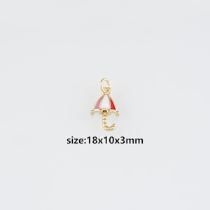 18K Gold Filled Umbrella Pendant,Enamel Umbrella Charm Earrings Necklace for DIY Jewelry Making Supply