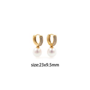 18K Gold Filled Pearl Earrings,CZ Earrings,Dainty Hoops,Gold Huggies Hoops,Minimalist Earrings,Gift for Her