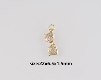 18K Gold Filled Glasses Pendant,CZ Micro Pave Sunglasses Charm Earrings Necklace for DIY Jewelry Making Supply