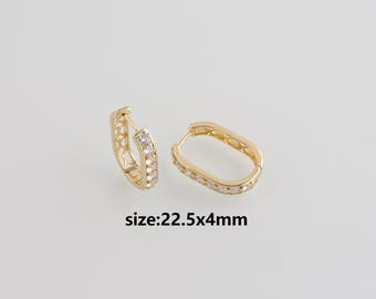 18K Gold Filled Rectangle Hoops Earrings,CZ Earrings,Dainty Hoops,Gold Huggies Hoops,Minimalist Earrings,Gift for Her