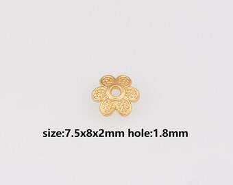 50Pcs 24K Gold Filled Flower Spacer Beads,Dainty Flat Flower Spacer Beads,DIY Jewelry Making Supply